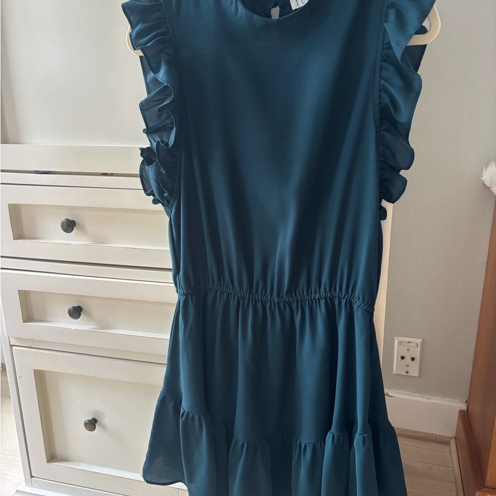 TCEC Ruffle Cap Sleeve Dark Teal Mini Dress